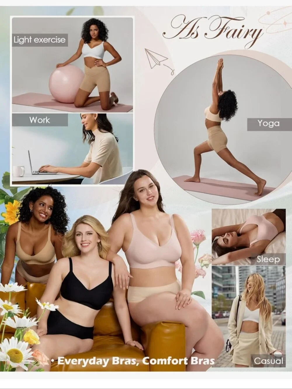 NWT As Fairy Wireless Bras for Women Full Coverage Seamless T-Shirt Size 36DD